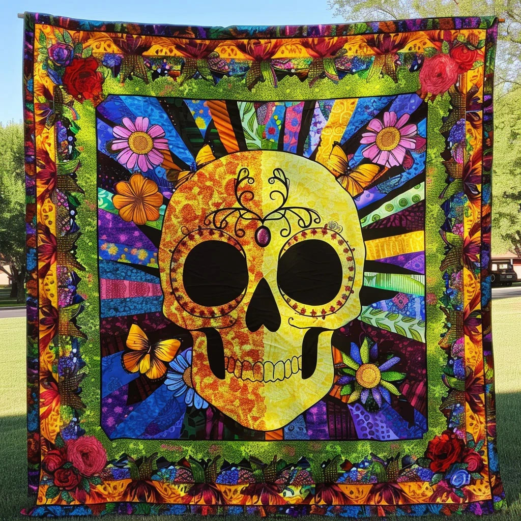 Bright Skull Quilt Blanket