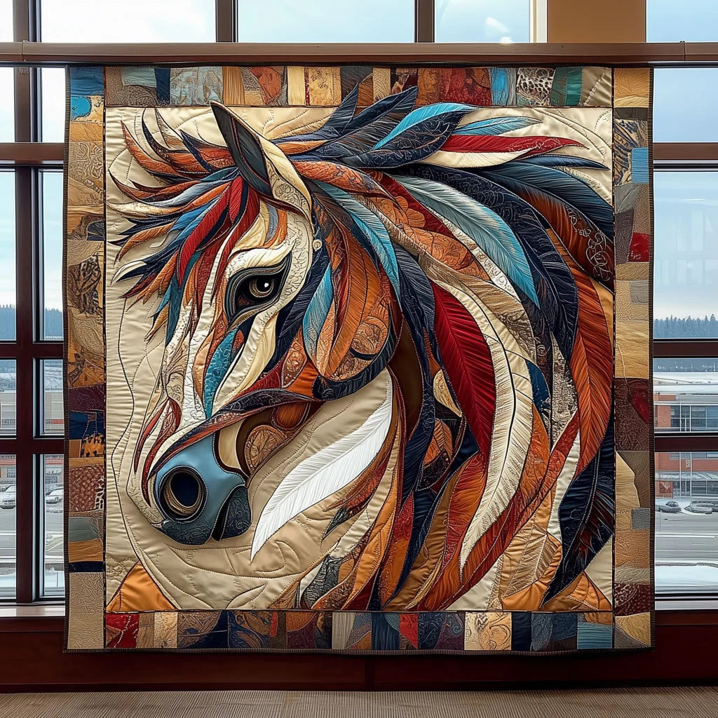 Brocade Native American Horse Quilt Blanket