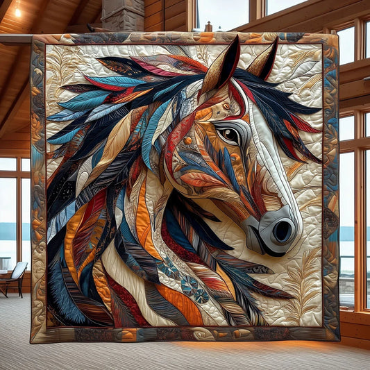 Brocade Native American Horse Quilt Blanket