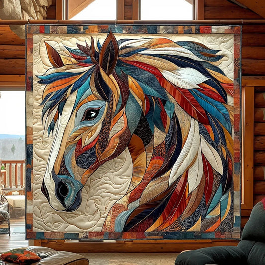 Brocade Native American Horse Quilt Blanket