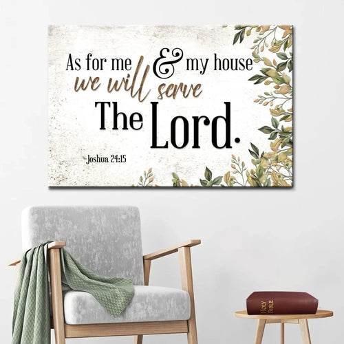 as for me and my house wall art joshua 24 15 bible verse wall art canvas print (Landscape)