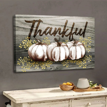 thankful fall pumpkins thanksgiving wall art canvas (Landscape)