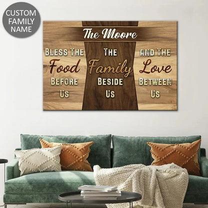 personalized bless the food before us custom family name wall art canvas (Landscape)