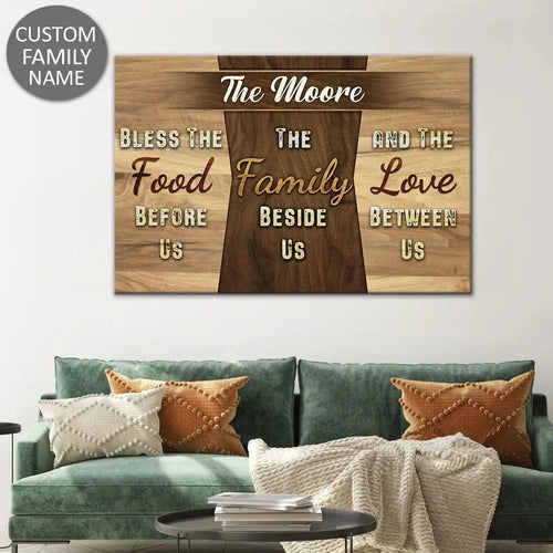 personalized bless the food before us custom family name wall art canvas (Landscape)