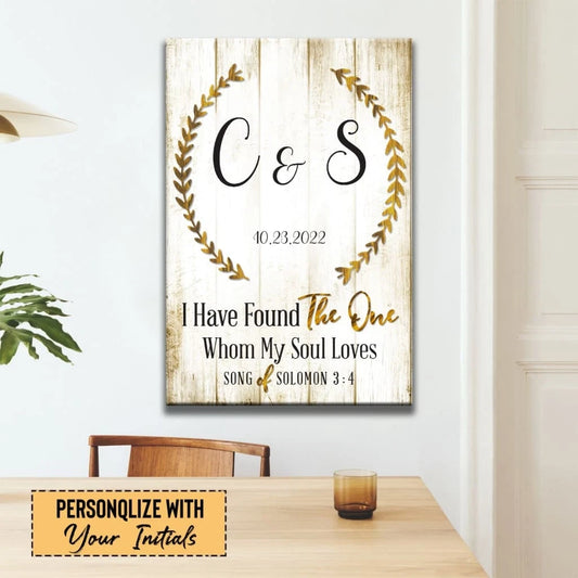 personalized i have found the one whom my soul loves wall art canvas with custom initials and date