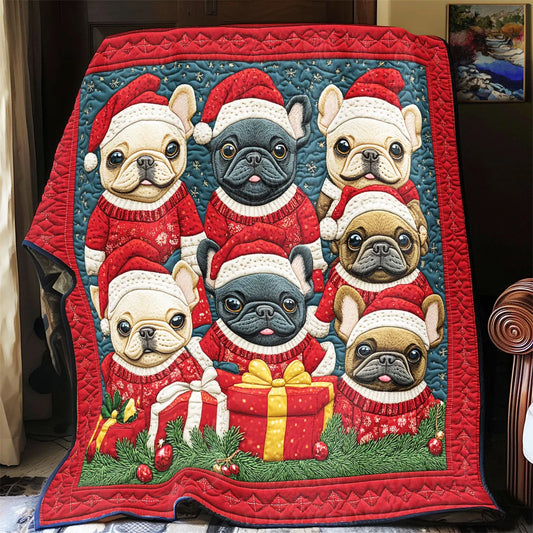 Bulldog Holiday Joy Quilt Blanket