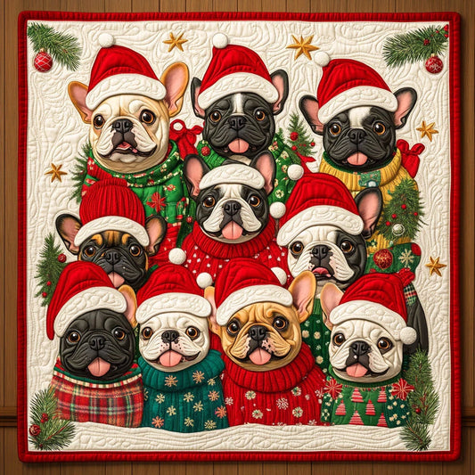 Bulldog Santa Party Quilt Blanket