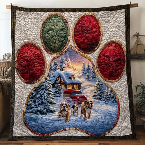 Bulldogs Paw Christmas Glow Quilt Blanket
