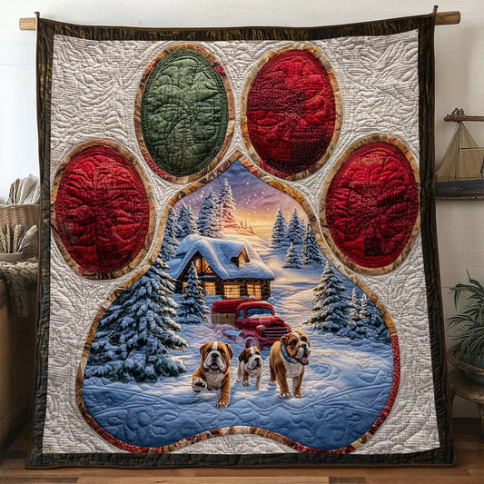 Bulldogs Paw Christmas Glow Quilt Blanket