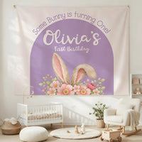 Bunny First Birthday Tapestry Personalized Girl 1st Birthday Backdrop Bunny Birthday Party Banner