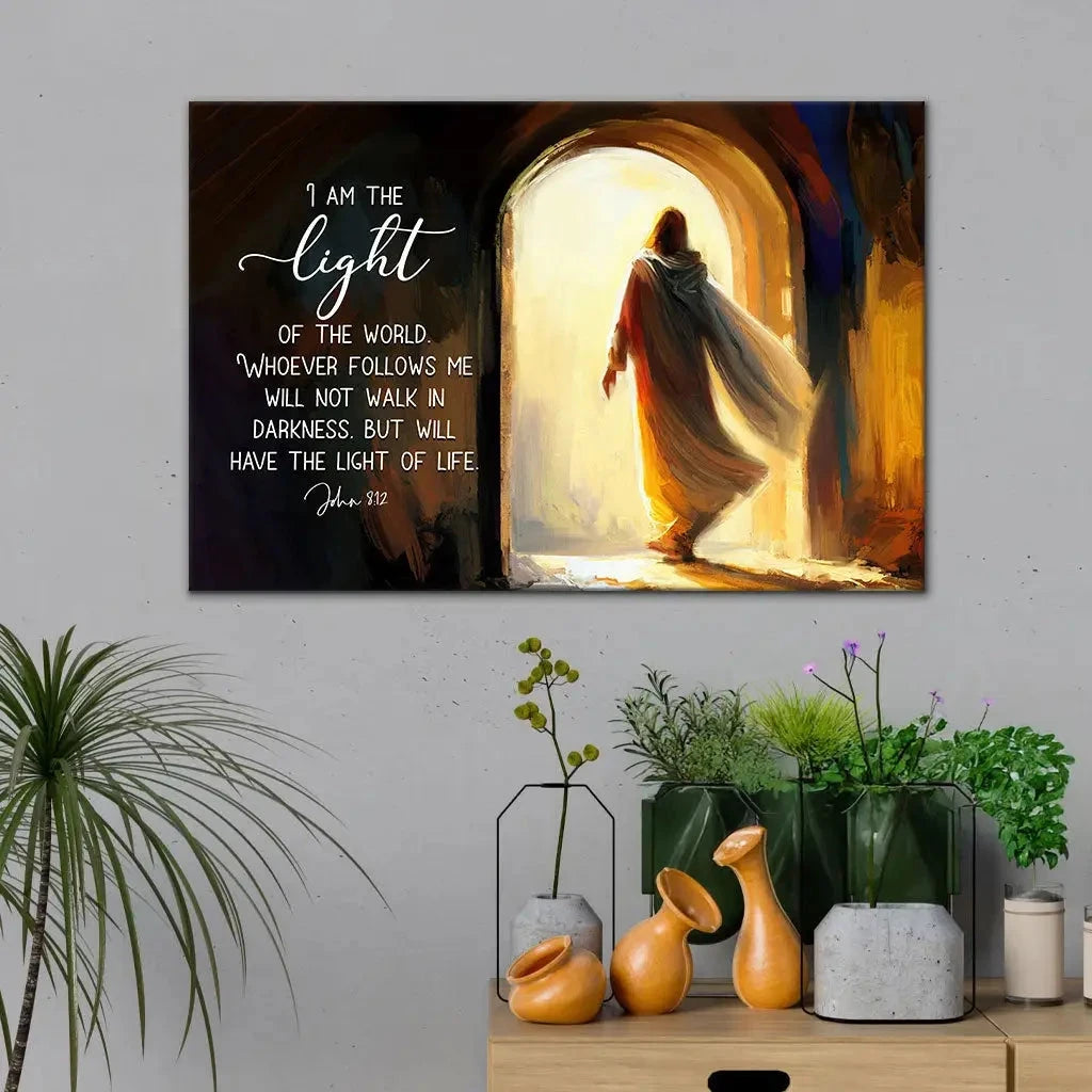 john 8 12 i am the light of the world wall art canvas (Landscape) (view 2)