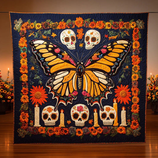 Butterfly Calavera Quilt Blanket