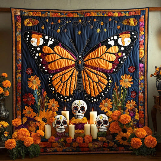 Butterfly Calavera Glow Quilt Blanket