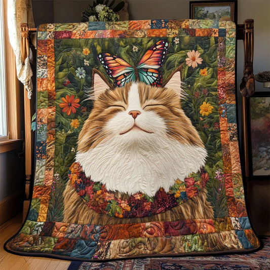 Butterfly Dreaming Cat Quilt Blanket