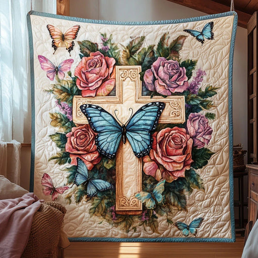 Butterfly Floral Cross Quilt Blanket