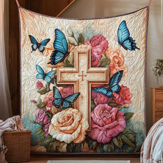Butterfly Floral Cross Quilt Blanket