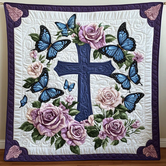 Butterfly Floral Cross Quilt Blanket
