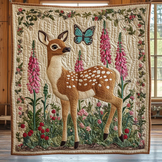 Butterfly Meadow Fawn Quilt Blanket
