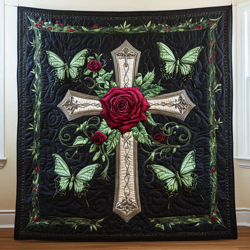 Butterfly Rose Cross Quilt Blanket