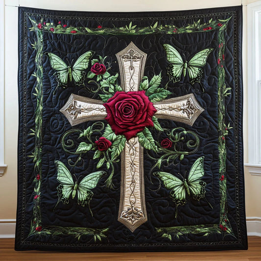 Butterfly Rose Cross Quilt Blanket
