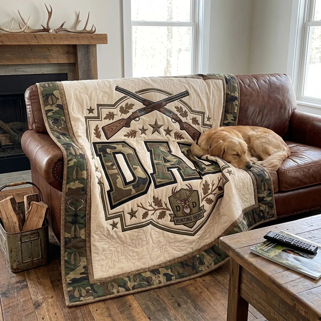 Camo Dad Deer Hunter Quilt Blanket
