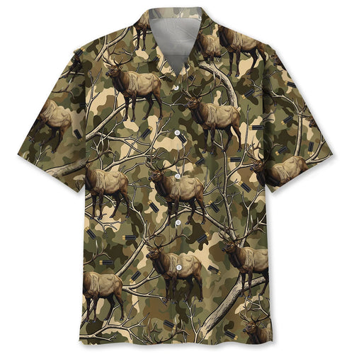 Camouflage Elk Hunting Hawaiian Shirt