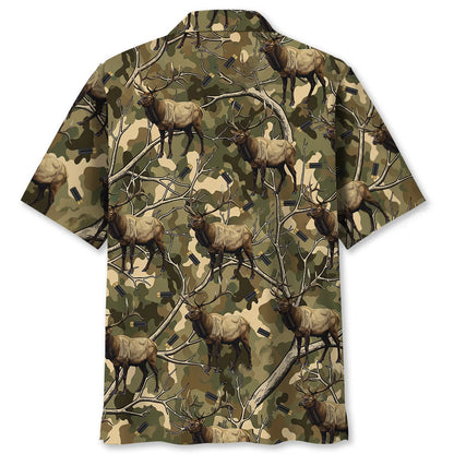 Camouflage Elk Hunting Hawaiian Shirt