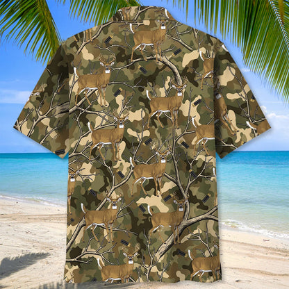 Camouflage White Tailed Deer Hunting Hawaiian Shirt