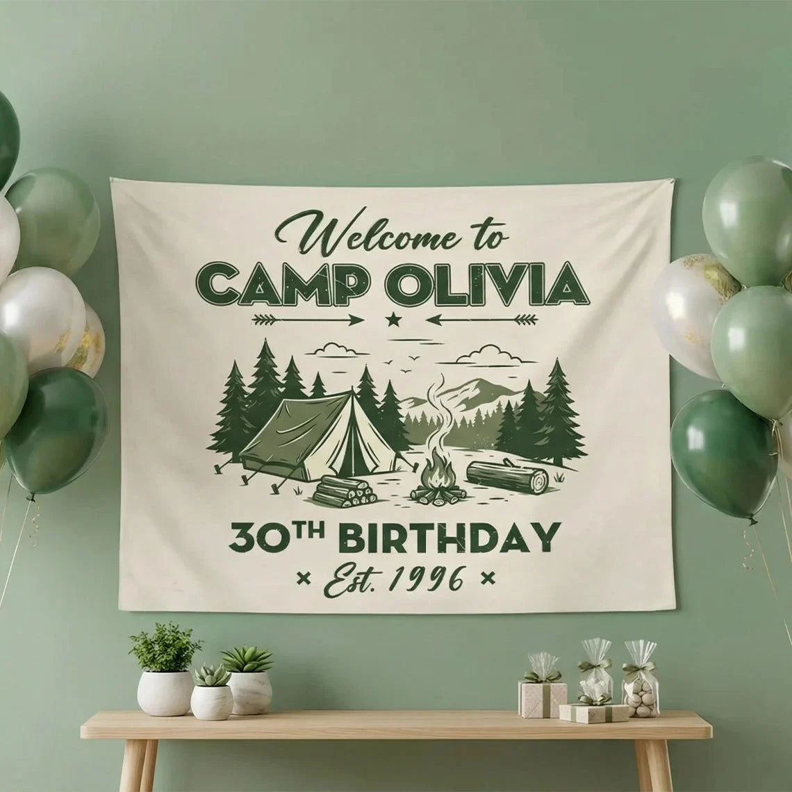Camp Birthday Banner Personalized Camping Birthday Party Backdrop Custom Name Outdoor Birthday Banner, personalized birthd...