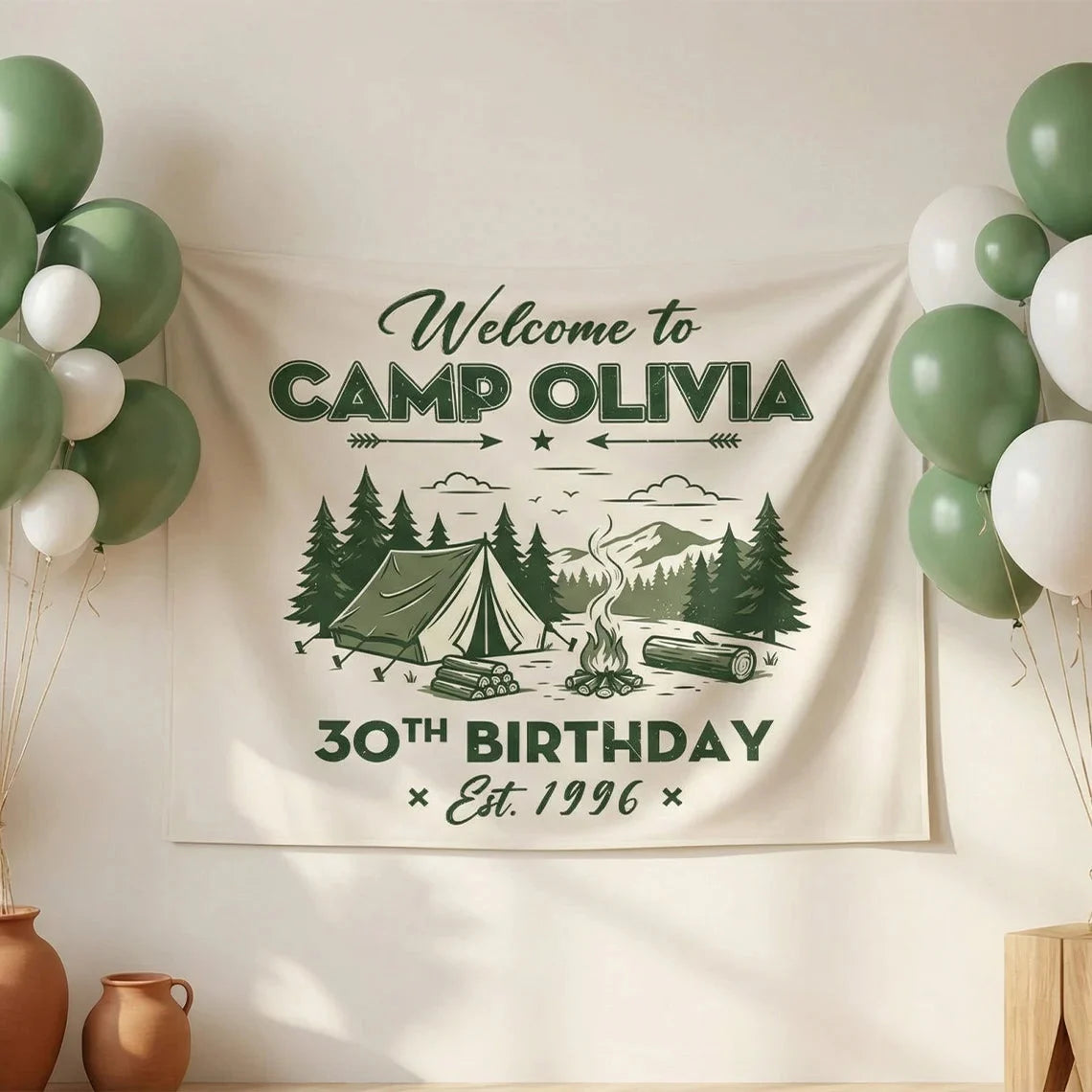 Camp Birthday Banner Personalized Camping Birthday Party Backdrop Custom Name Outdoor Birthday Banner, personalized birthd...