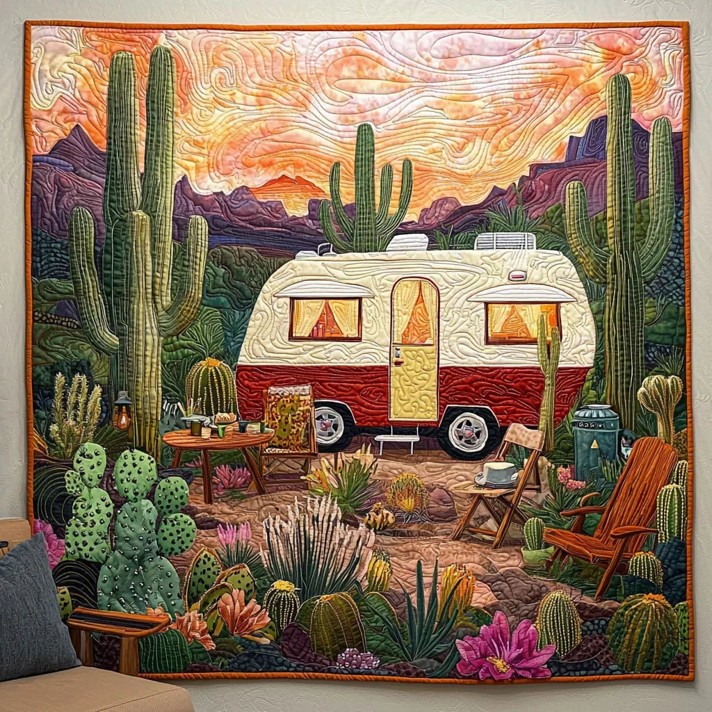 Camping In Desert Quilt Blanket