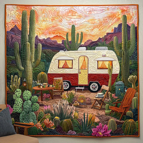 Camping In Desert Quilt Blanket