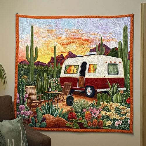 Camping In Desert Quilt Blanket