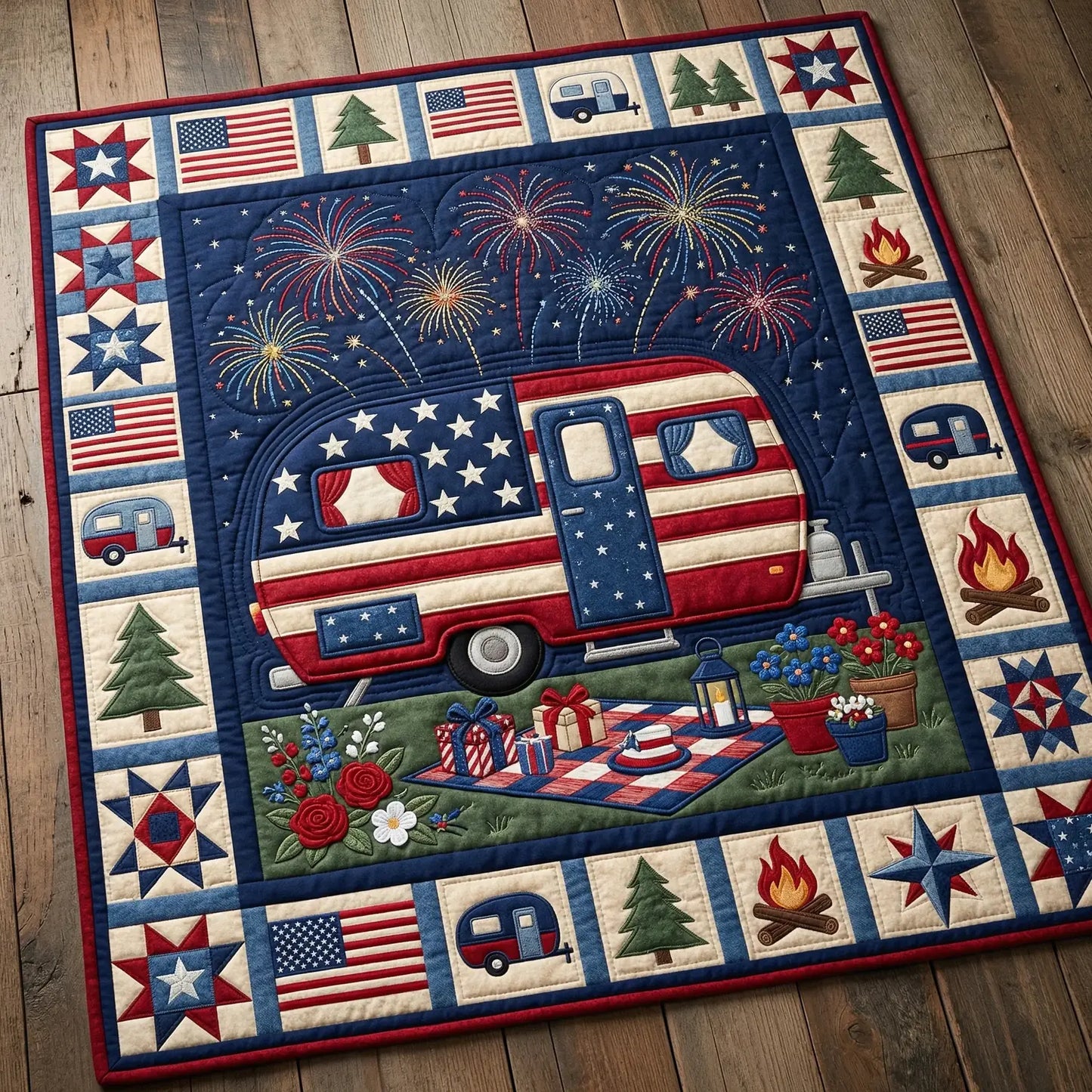 Camping Night America Quilt Blanket