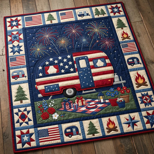 Camping Night America Quilt Blanket