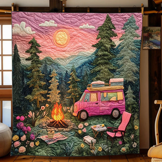 Camping Sunset Quilt Blanket