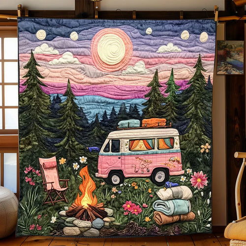 Camping Sunset Quilt Blanket