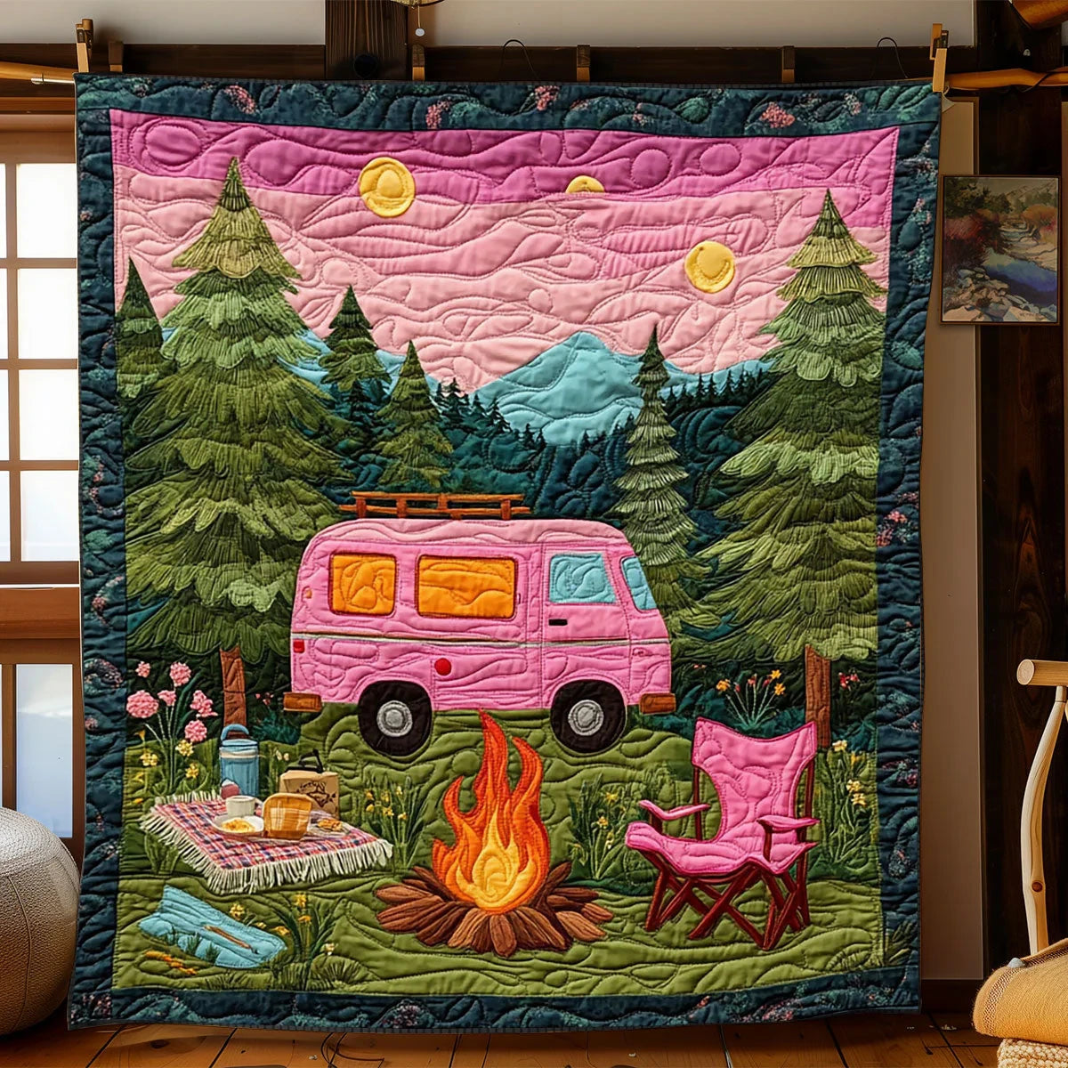 Camping Sunset Quilt Blanket