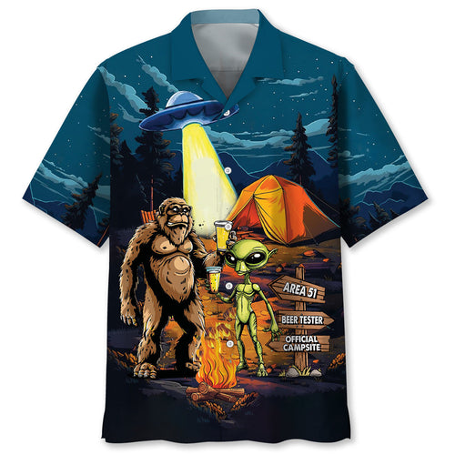Camping Alien Bigfoot Area 51 Hawaiian Shirt - S - hawaiian shirt