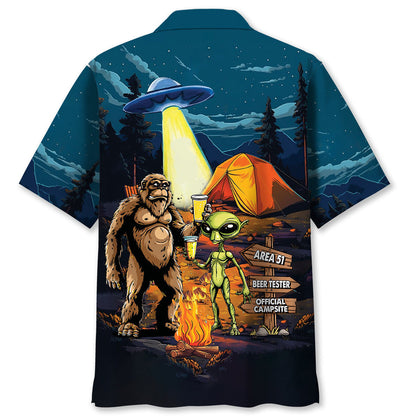Camping Alien Bigfoot Area 51 Hawaiian Shirt - L - hawaiian shirt