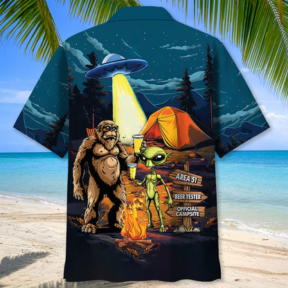 Camping Alien Bigfoot Area 51 Hawaiian Shirt - XL - hawaiian shirt