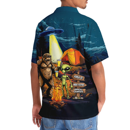 Camping Alien Bigfoot Area 51 Hawaiian Shirt - 3XL - hawaiian shirt