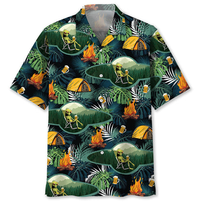 Camping Alien Chillin Beer Hawaiian Shirt - S - hawaiian shirt