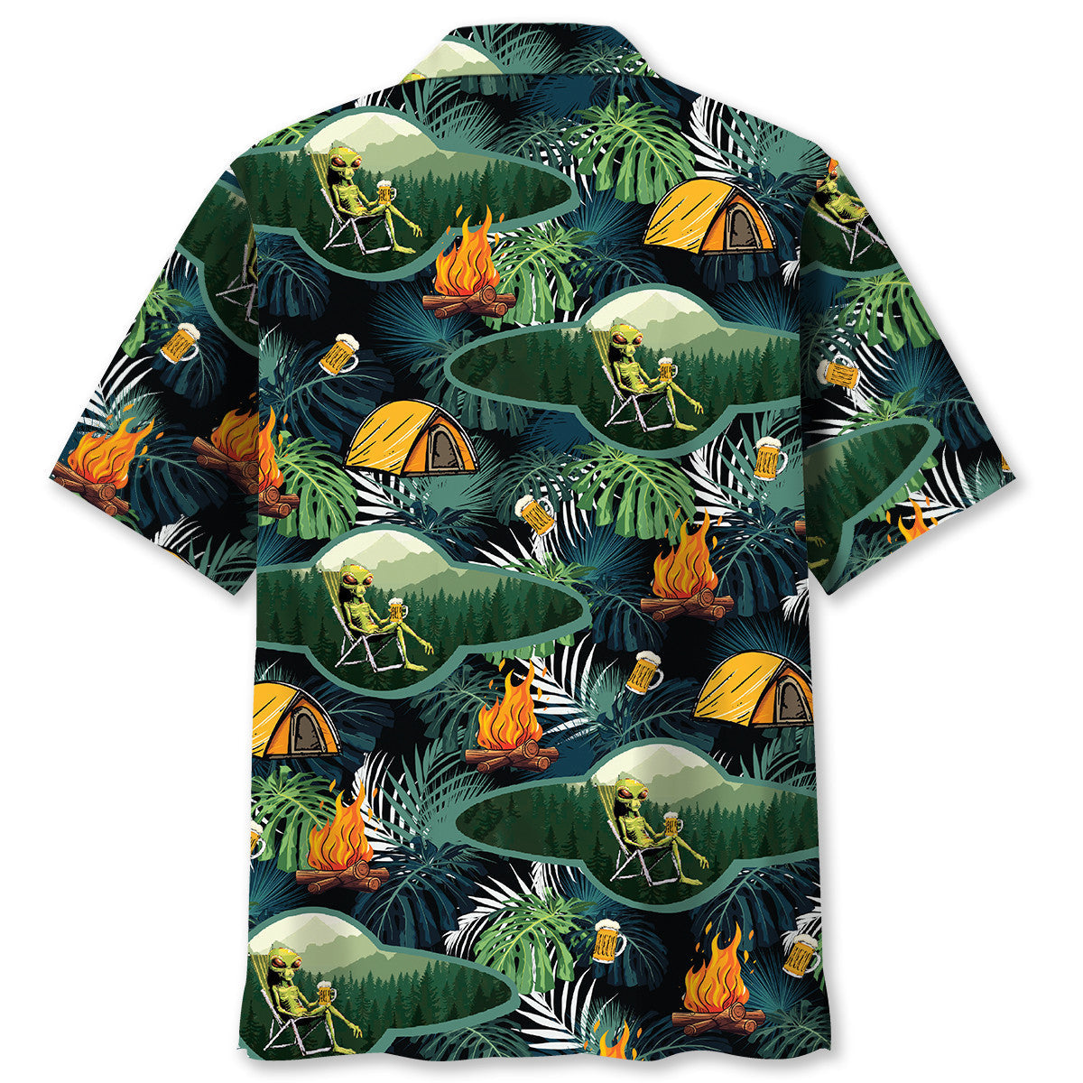 Camping Alien Chillin Beer Hawaiian Shirt - L - hawaiian shirt