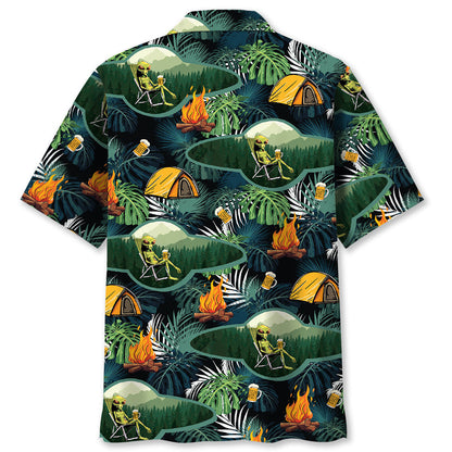 Camping Alien Chillin Beer Hawaiian Shirt - L - hawaiian shirt