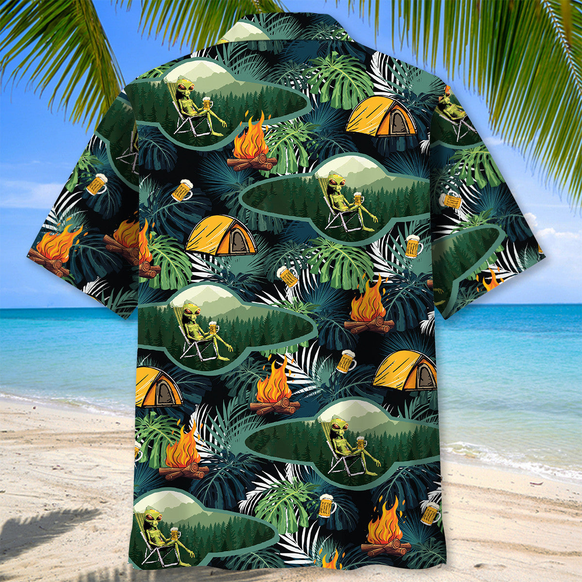 Camping Alien Chillin Beer Hawaiian Shirt - XL - hawaiian shirt