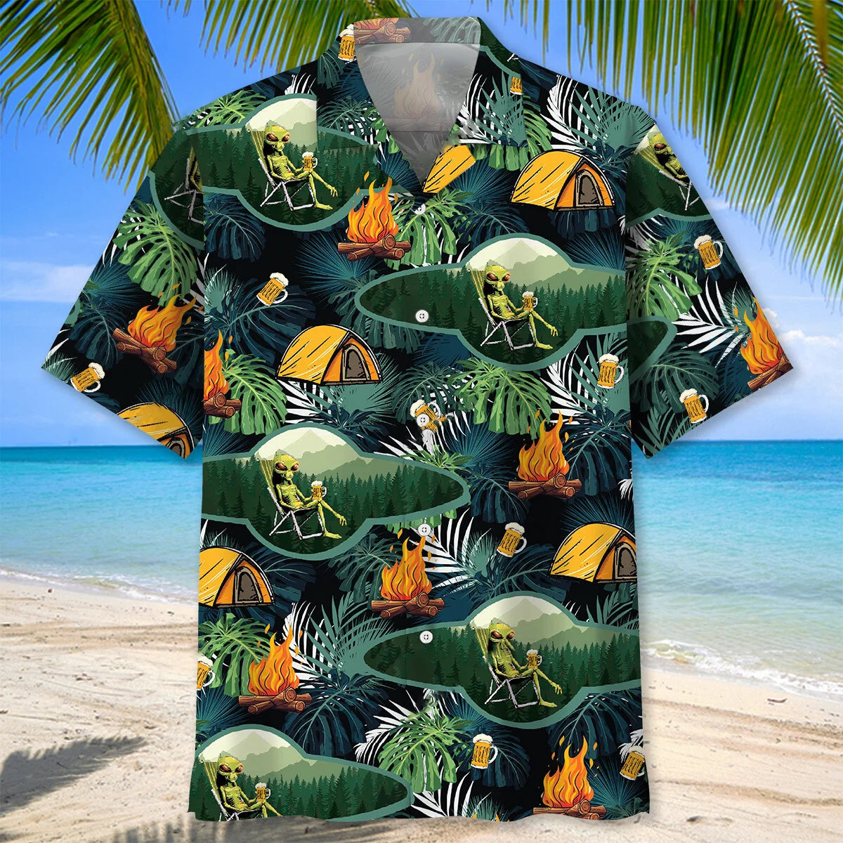 Camping Alien Chillin Beer Hawaiian Shirt