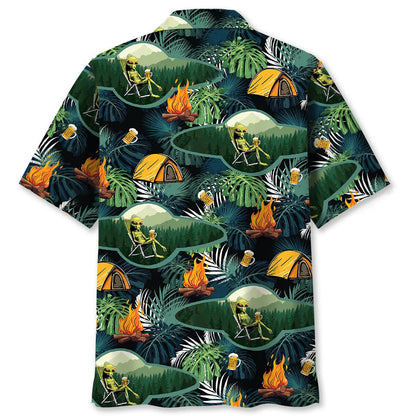 Camping Alien Chillin Beer Hawaiian Shirt