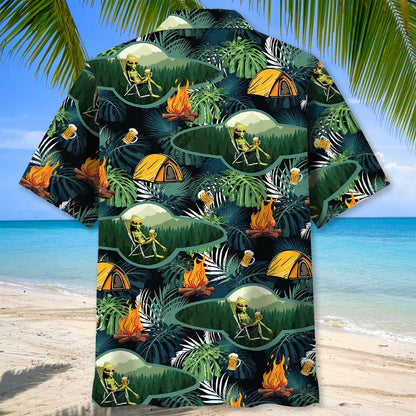 Camping Alien Chillin Beer Hawaiian Shirt