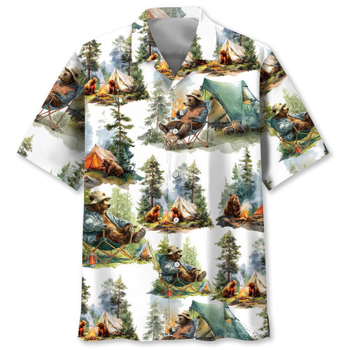 Camping Bear Chill Forest Hawaiian Shir - S - hawaiian shirt
